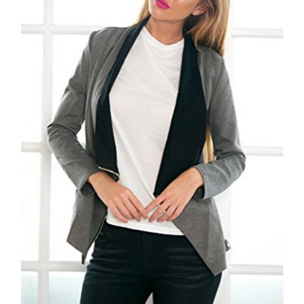 Lookbook Store Draped Asymmetrical Cardigan Blazer Jacket 14 Gray